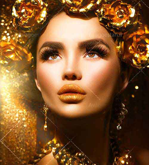 پوستر کاغذ دیواری چهره زن با آرایش طلایی 79 